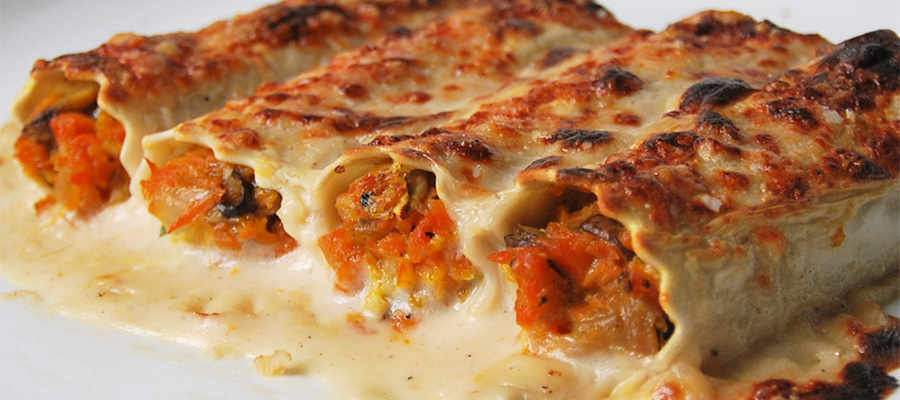 CANELONES DE CALABAZA Y HONGOS